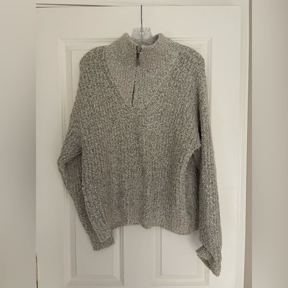 Urban Outfitters Cream Textured Half-Zip Sweater